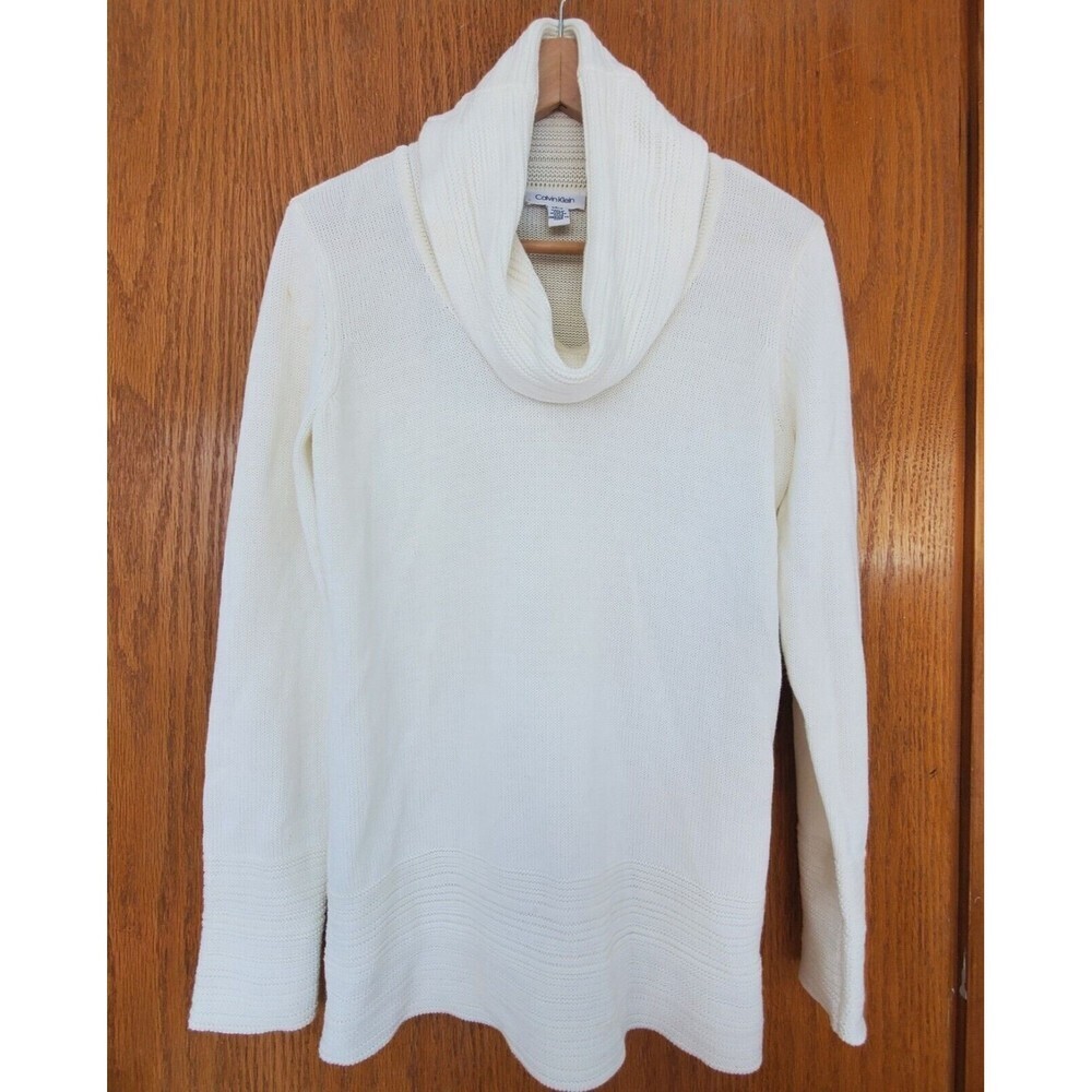 Calvin‎ Klein Ivory Knit Cowl Neck Long Sleeve Soft Sweater Blouse Ladies Small
